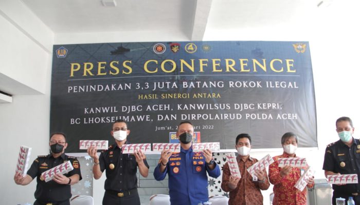 Bea Cukai Sita 3,3 Juta Batang Rokok Illegal senilai Rp6 Milyar di Perairan Aceh