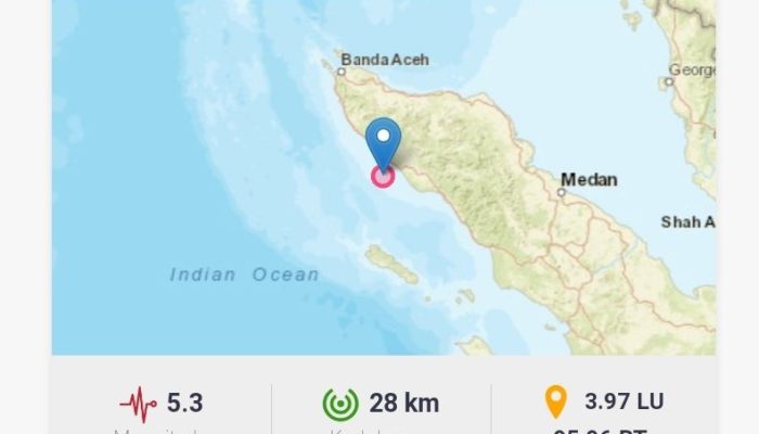 Gempa Magnitudo 5,3 Guncang Aceh Barat, Getarannya Terasa Hingga Abdya