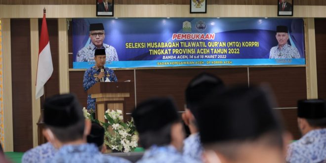 Asisten Administrasi Umum Sekda Aceh, Dr. Iskandar, AP, S.Sos, M.Si, menyampaikan sambutan pada Pembukaan Seleksi MTQ KORPRI Provinsi Aceh Tahun 2022, di Kantor Dinas Syariat Islam Aceh, Banda Aceh, Selasa (15/3/2022). (Foto: Humas Setda Aceh)