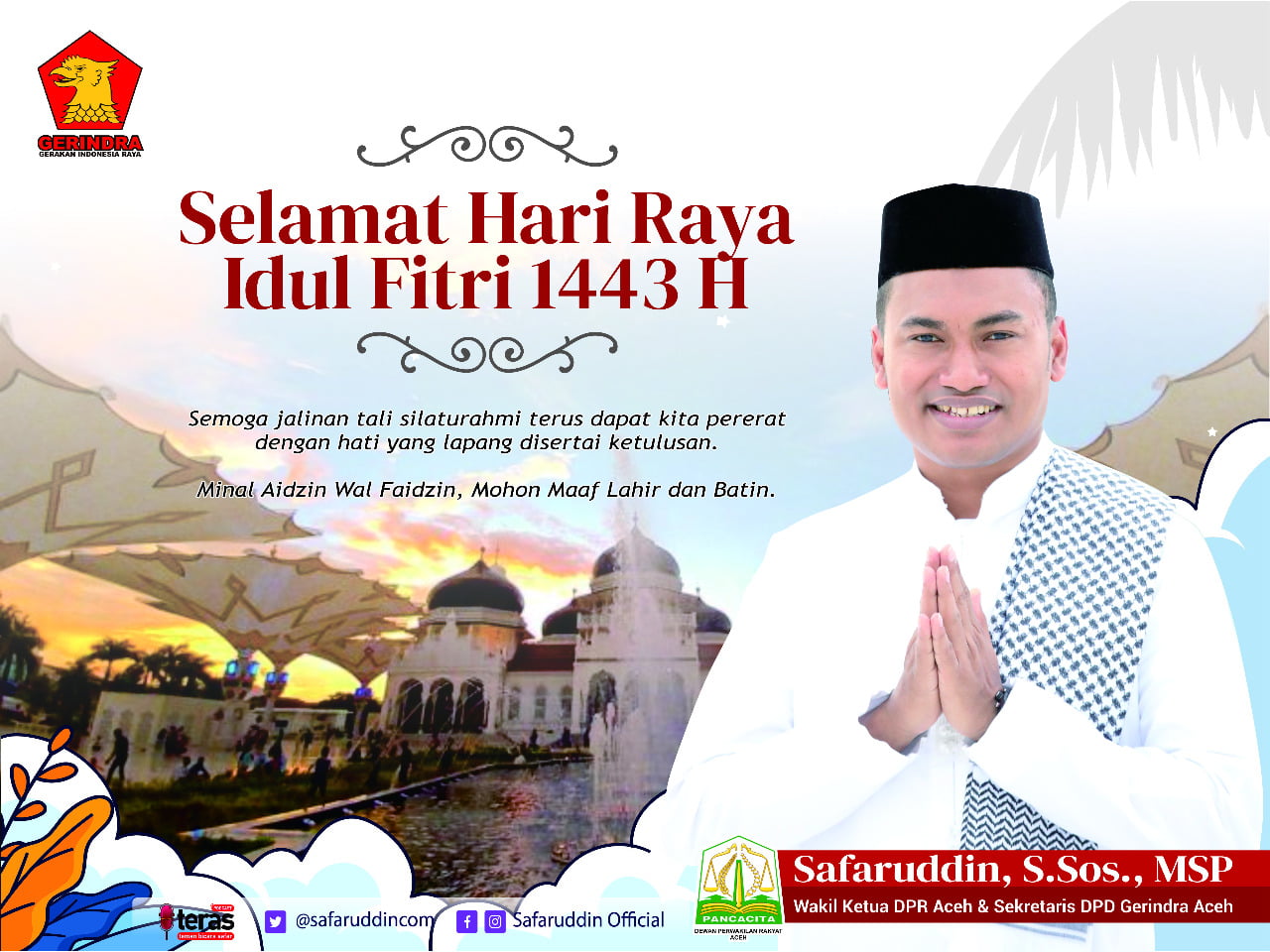 Plt Ketua DPRA Safaruddin ucapan selamat Idul Fitri 1443 H