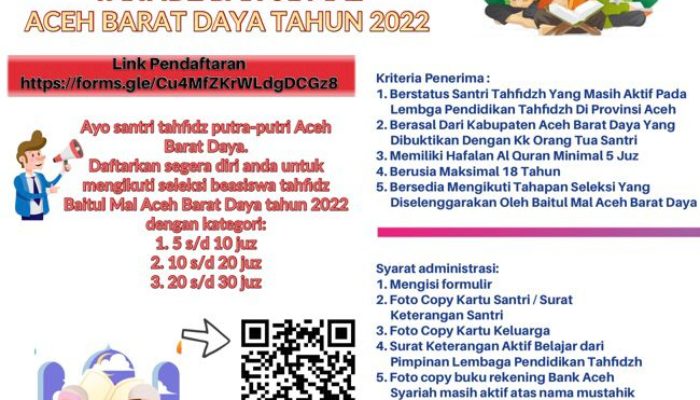 Baitul Mal Abdya Buka Pendaftaran Beasiswa Santri Tahfidz 2022, Ini Kriteria dan Syaratnya