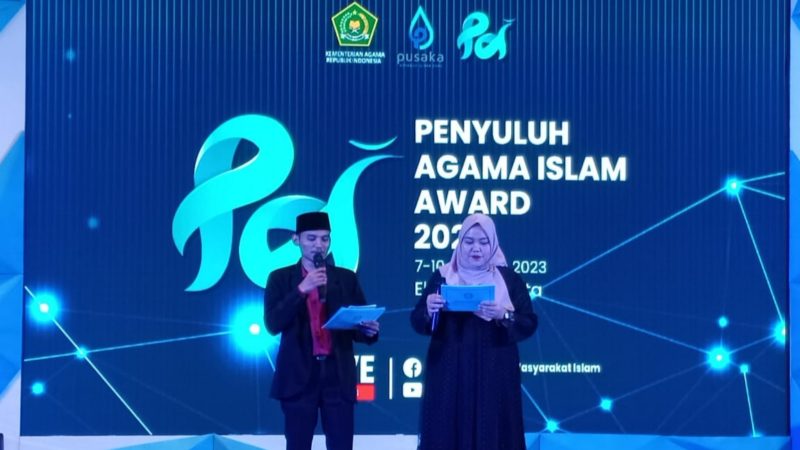 Duet Murhaban dengan Nanda Indah Oktaviana sebagai MC pada acara pembukaan acara Seleksi PAI Award 2023 di di El Hotel, Kelapa Gading, Jakarta Utara, Senin, (7/8/2023).
