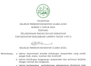 MPU Aceh Keluarkan Taushiyah Pelaksanaan Ibadah Ramadhan 1445 Hijriah, Ini Isinya