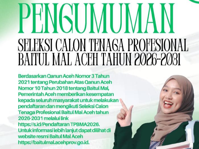 Baitul Mal Aceh Buka Lowongan Tenaga Profesional 2026–2031, Ini Syarat dan Jadwal Seleksinya