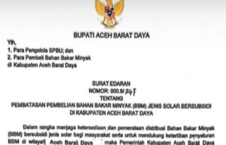 Tertibkan Penyaluran BBM, Bupati Abdya Keluarkan SE Pembatasan Solar Bersubsidi